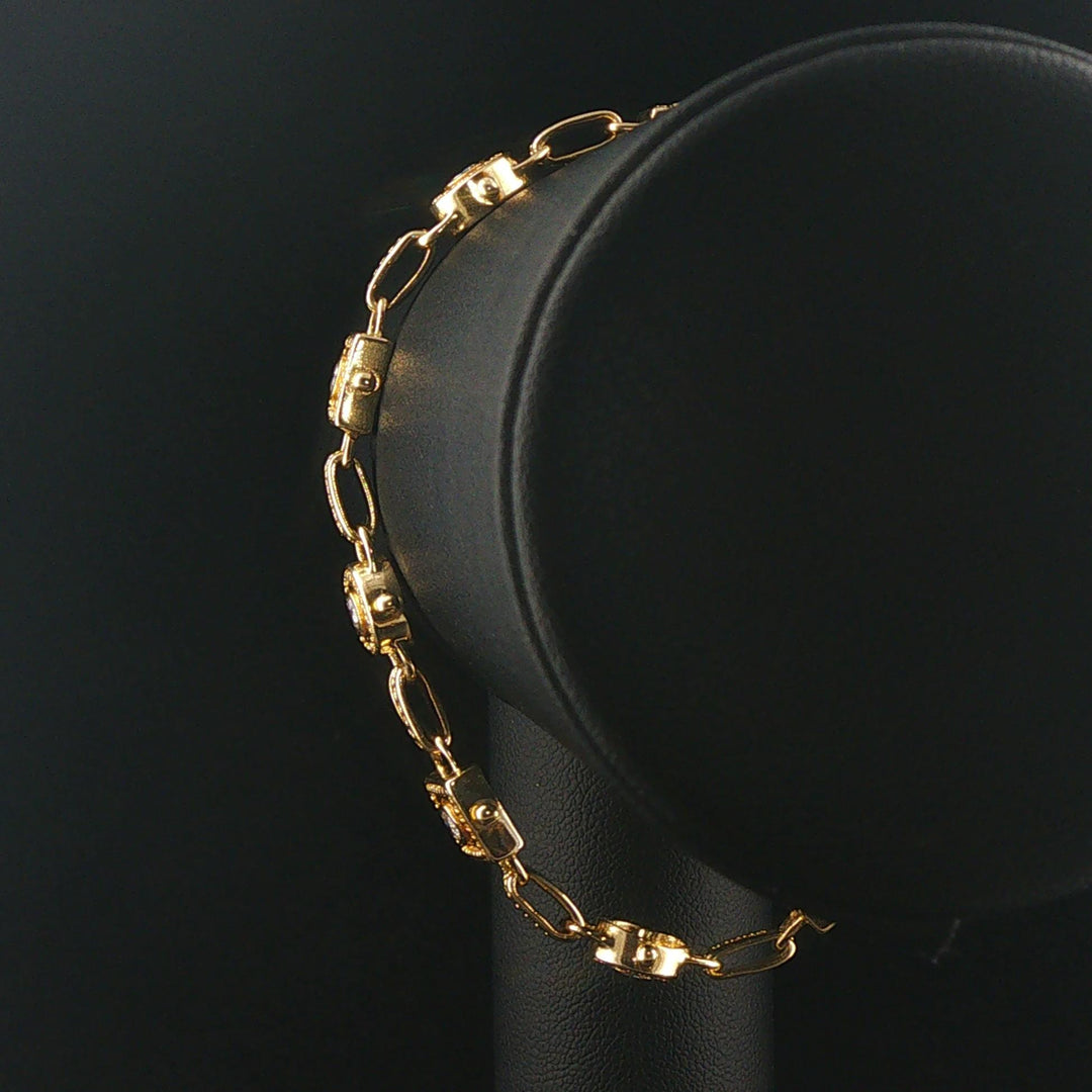 14k Yellow Gold and 1cttw Bezel Set Diamond Solid Vintage Link Bracelet 7.75"