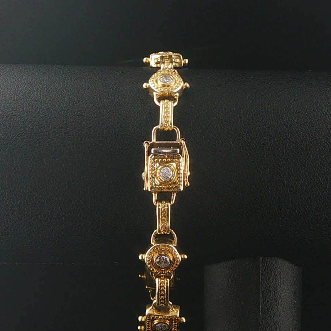 14k Yellow Gold and 1cttw Bezel Set Diamond Solid Vintage Link Bracelet 7.75"