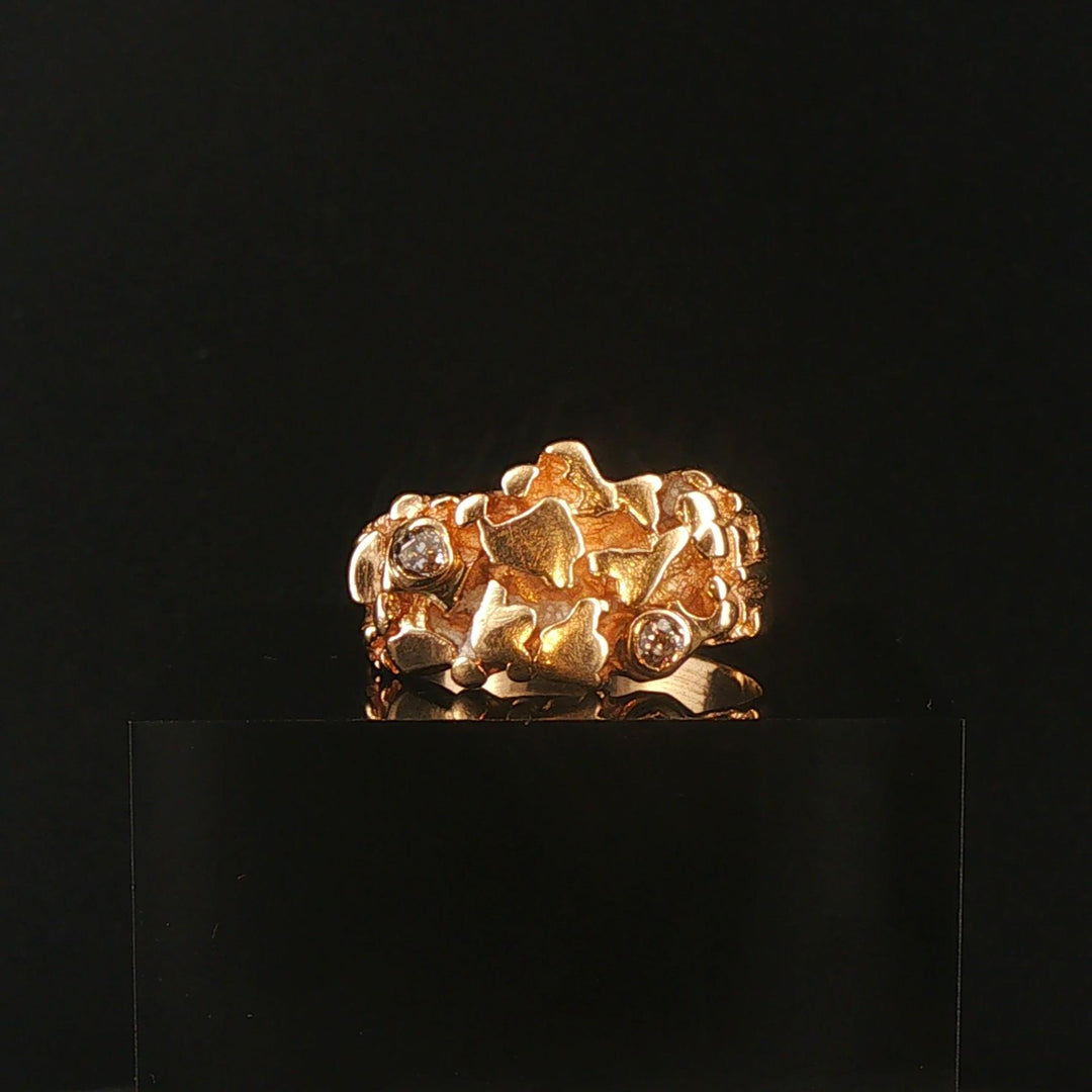 14k Yellow Gold and Diamond Vintage Men's Solid Nugget Ring Size 10.5