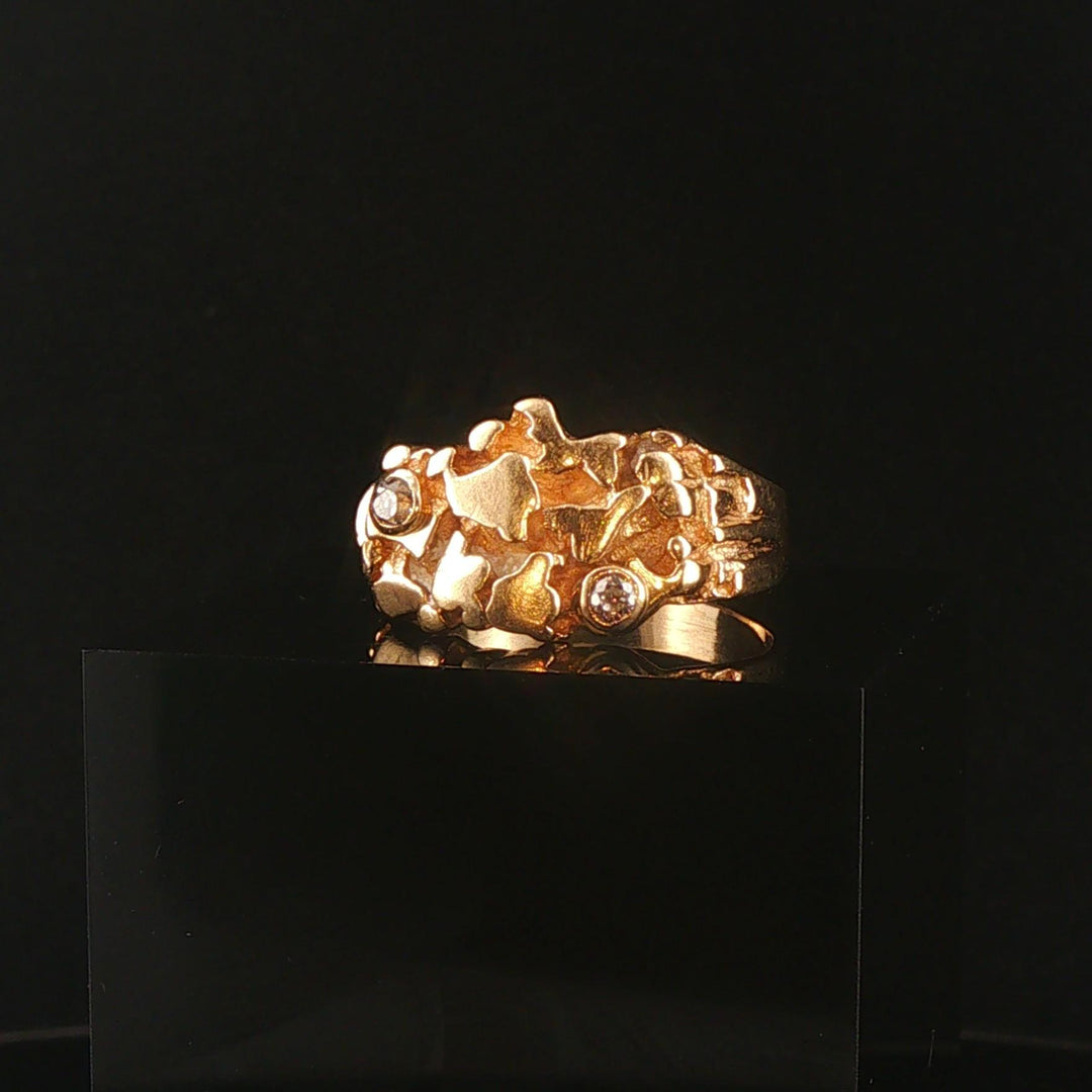 14k Yellow Gold and Diamond Vintage Men's Solid Nugget Ring Size 10.5
