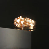 14k Yellow Gold and Diamond Vintage Men's Solid Nugget Ring Size 10.5