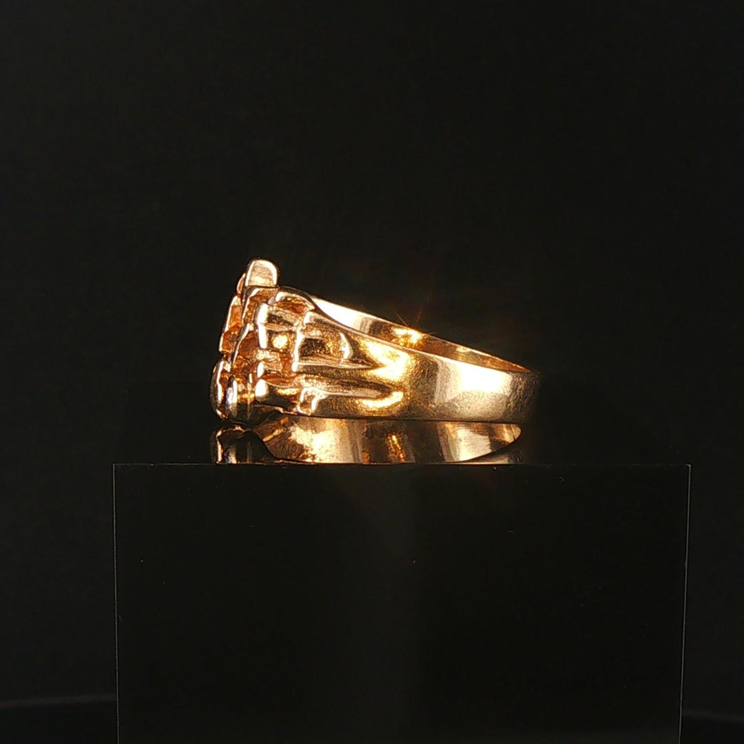 14k Yellow Gold and Diamond Vintage Men's Solid Nugget Ring Size 10.5