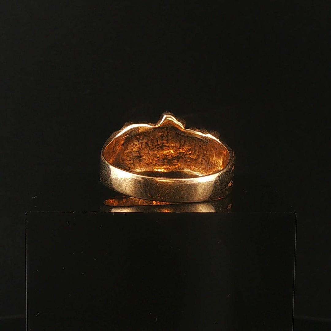 14k Yellow Gold and Diamond Vintage Men's Solid Nugget Ring Size 10.5