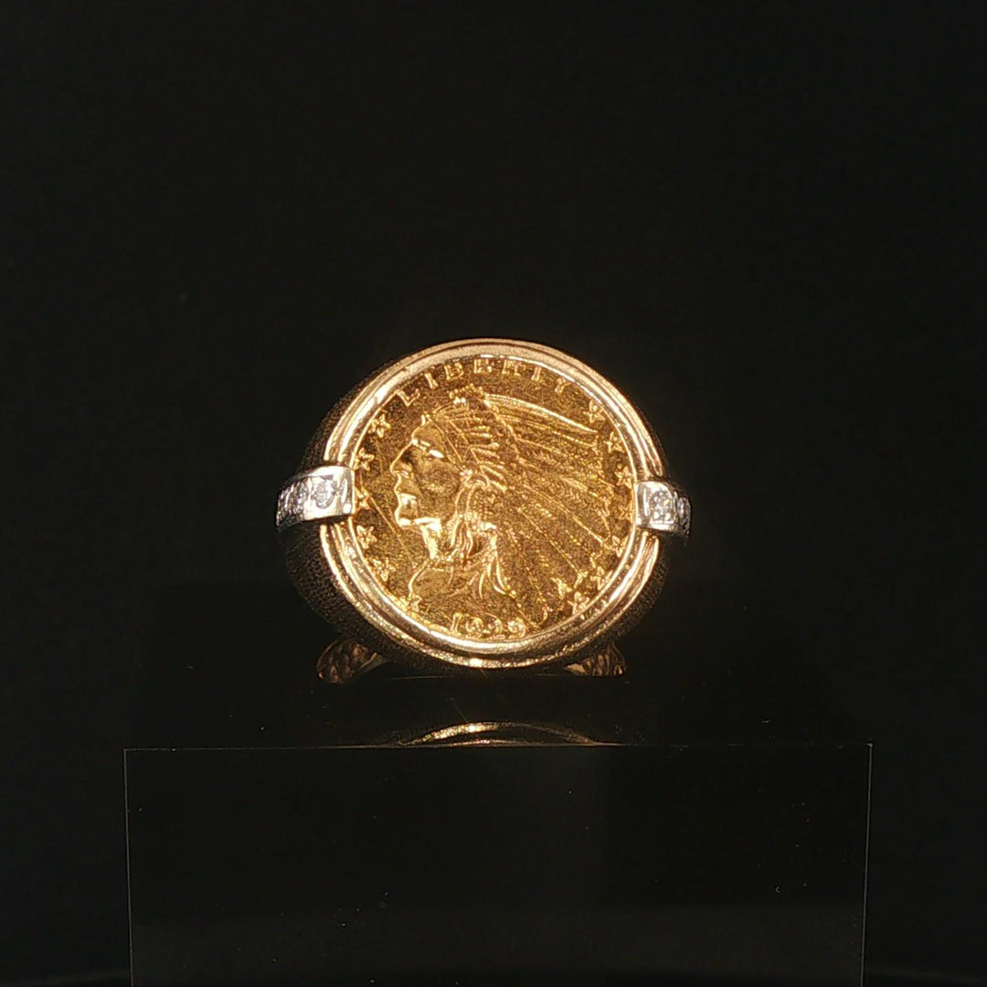 21.6k Yellow Gold Indian Head Coin and 14k Gold and Diamond Ring Size 8.25