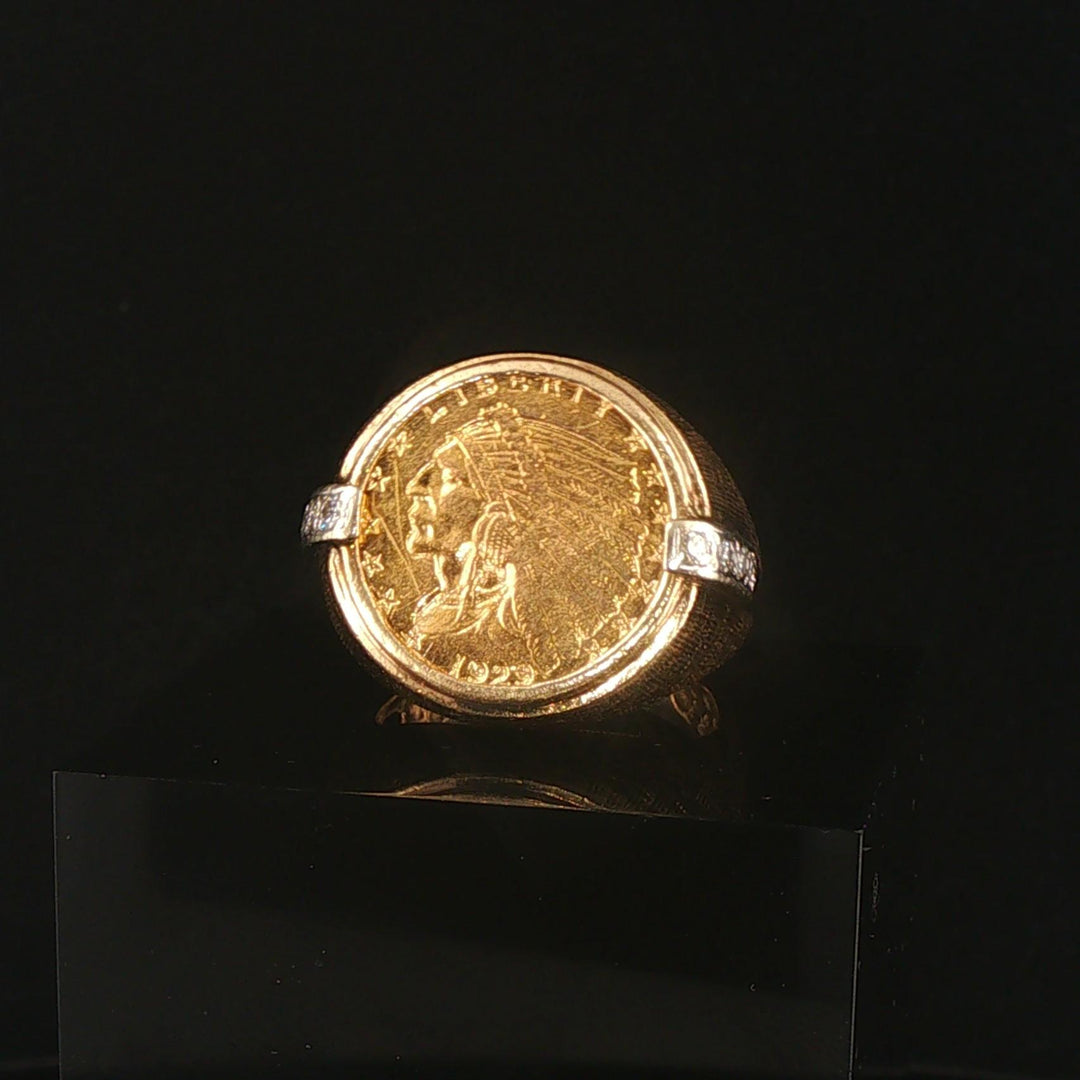 21.6k Yellow Gold Indian Head Coin and 14k Gold and Diamond Ring Size 8.25