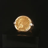 21.6k Yellow Gold Indian Head Coin and 14k Gold and Diamond Ring Size 8.25