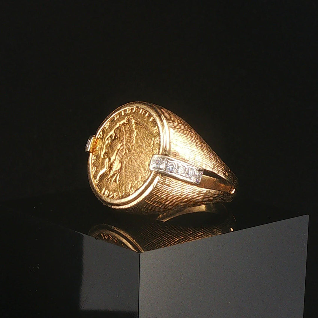 21.6k Yellow Gold Indian Head Coin and 14k Gold and Diamond Ring Size 8.25