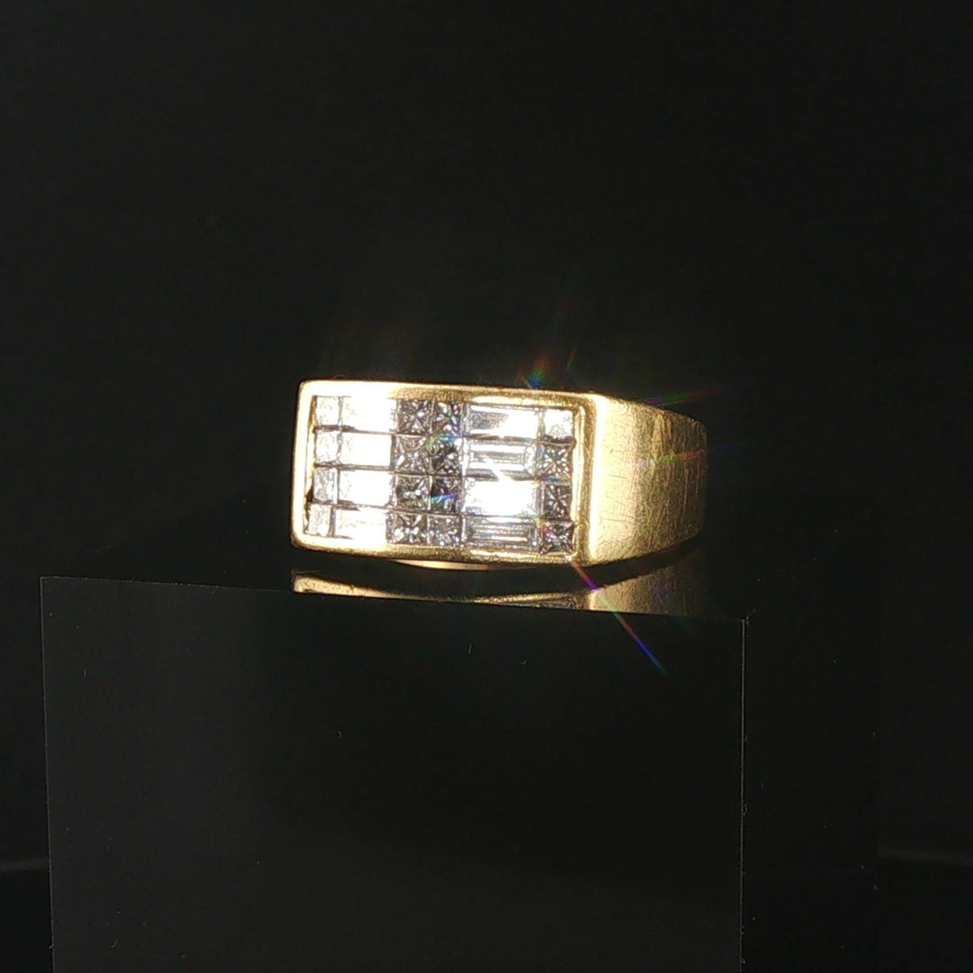 18k Yellow Gold and 2cttw Diamond Solid Heavy Vintage Men's Ring Size 10.25