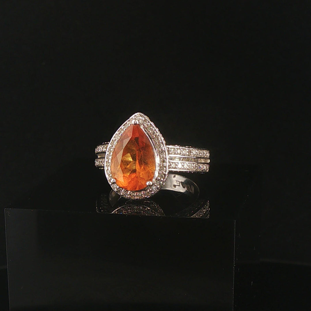 18k White Gold 2.38ct Pear Cut Citrine and Diamond Halo Ring Size 7