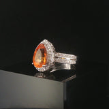 18k White Gold 2.38ct Pear Cut Citrine and Diamond Halo Ring Size 7