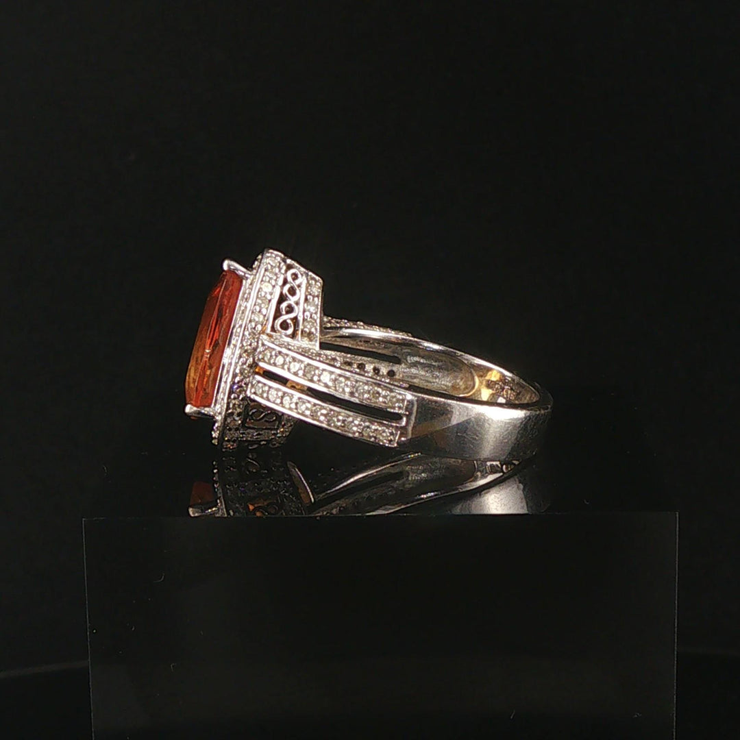18k White Gold 2.38ct Pear Cut Citrine and Diamond Halo Ring Size 7