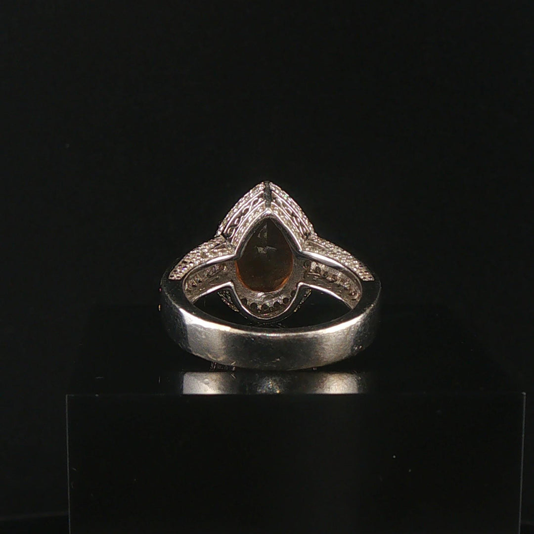 18k White Gold 2.38ct Pear Cut Citrine and Diamond Halo Ring Size 7