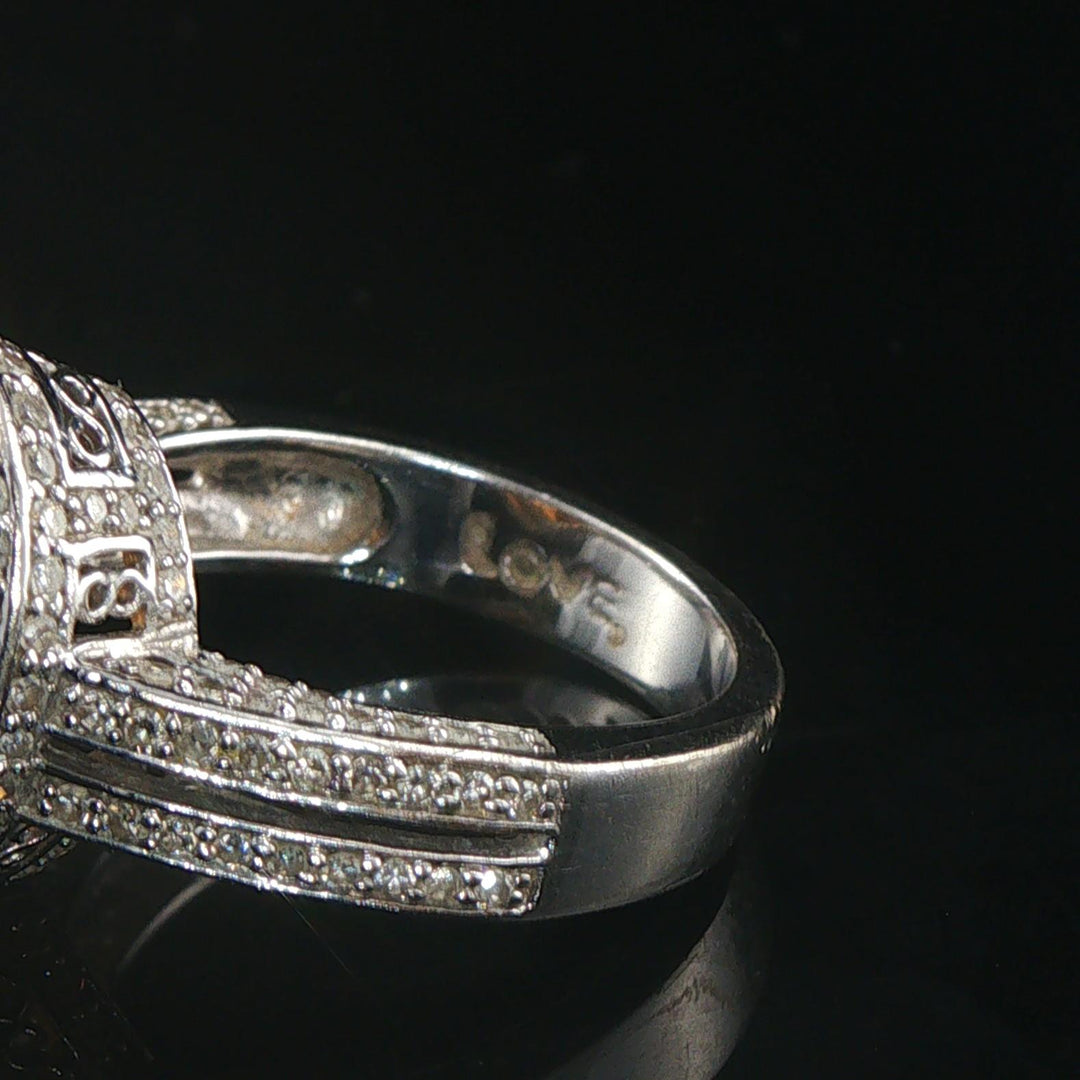 18k White Gold 2.38ct Pear Cut Citrine and Diamond Halo Ring Size 7