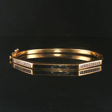 14k Yellow Gold Onyx Inlay and 0.40cttw Diamond Solid Bangle Bracelet 6.75"