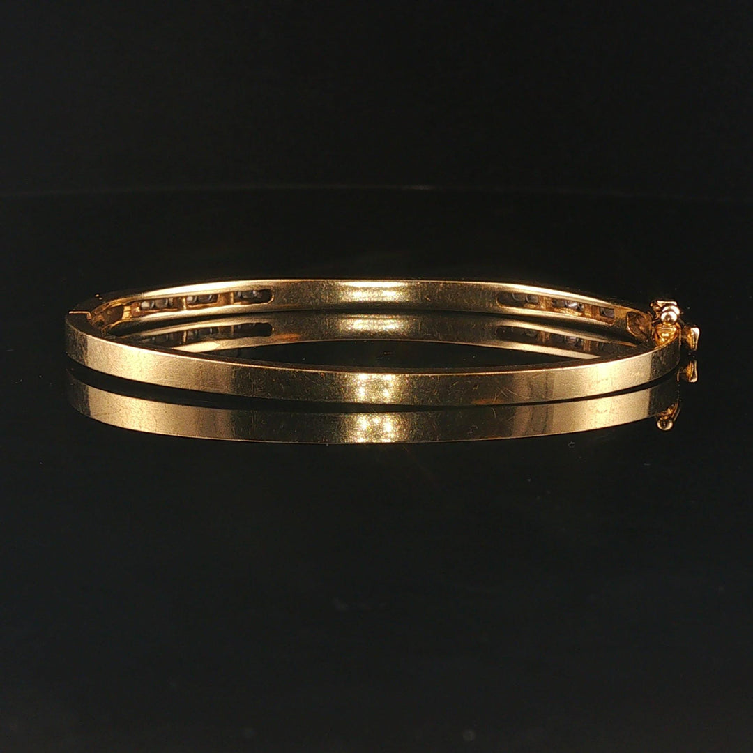 14k Yellow Gold Onyx Inlay and 0.40cttw Diamond Solid Bangle Bracelet 6.75"