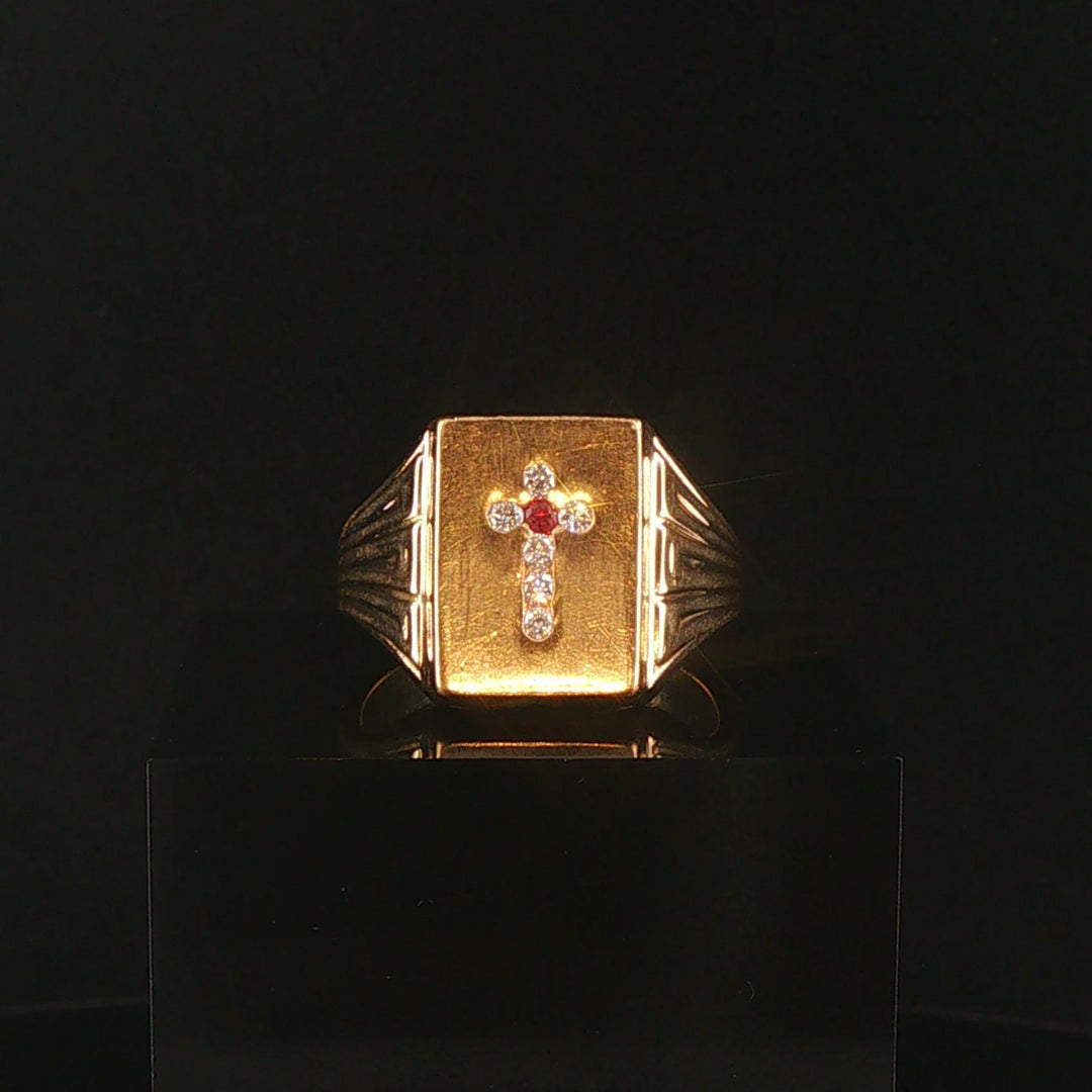 14k Yellow Gold Ruby and Diamond 15.5g Solid Vintage Men's Cross Ring Size 12