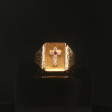 14k Yellow Gold Ruby and Diamond 15.5g Solid Vintage Men's Cross Ring Size 12