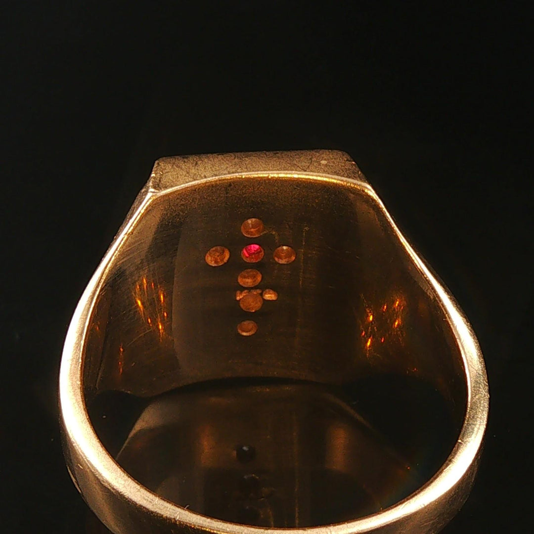 14k Yellow Gold Ruby and Diamond 15.5g Solid Vintage Men's Cross Ring Size 12