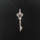 14k White Gold and 0.45cttw Diamond Vintage Large Key Pendant 2"