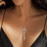 14k White Gold and 0.45cttw Diamond Vintage Large Key Pendant 2"