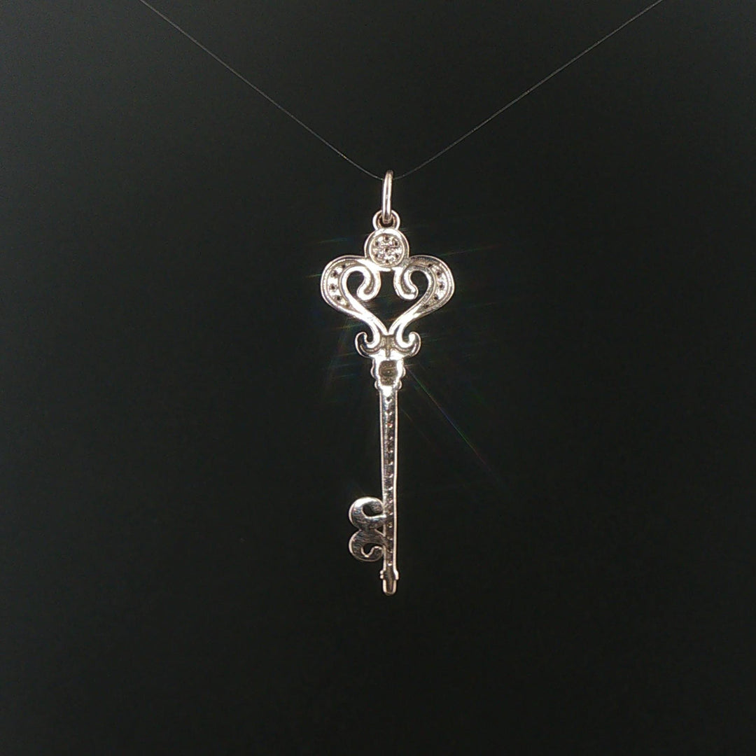 14k White Gold and 0.45cttw Diamond Vintage Large Key Pendant 2"