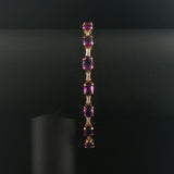 14k Yellow Gold Amethyst and Diamond Ladies 8g Link Bracelet 7.25"