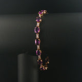 14k Yellow Gold Amethyst and Diamond Ladies 8g Link Bracelet 7.25"