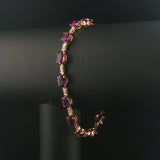 14k Yellow Gold Amethyst and Diamond Ladies 8g Link Bracelet 7.25"