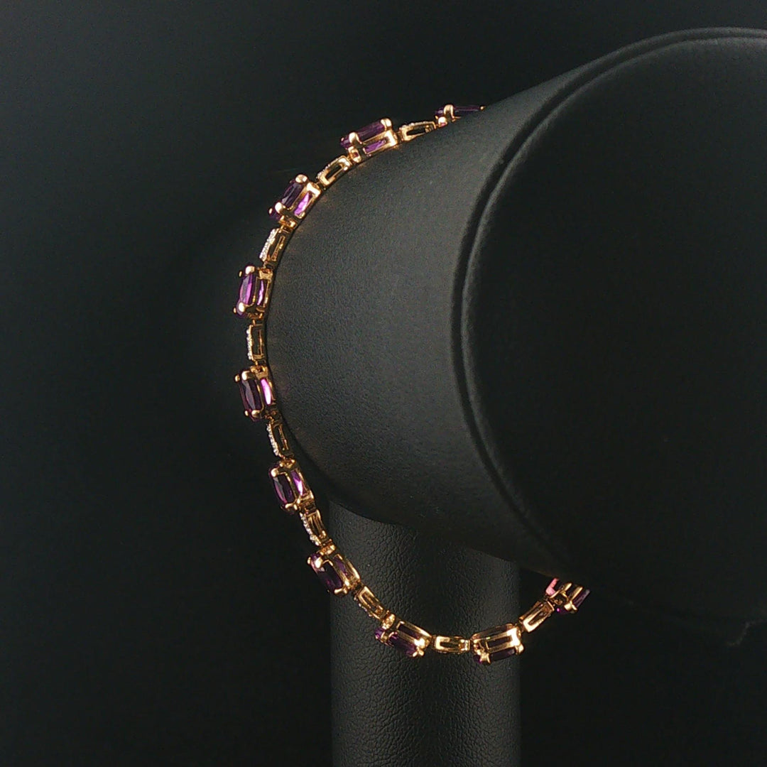 14k Yellow Gold Amethyst and Diamond Ladies 8g Link Bracelet 7.25"