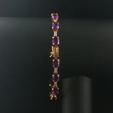 14k Yellow Gold Amethyst and Diamond Ladies 8g Link Bracelet 7.25"