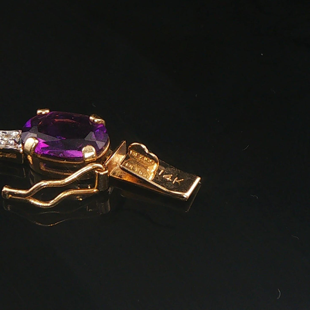 14k Yellow Gold Amethyst and Diamond Ladies 8g Link Bracelet 7.25"