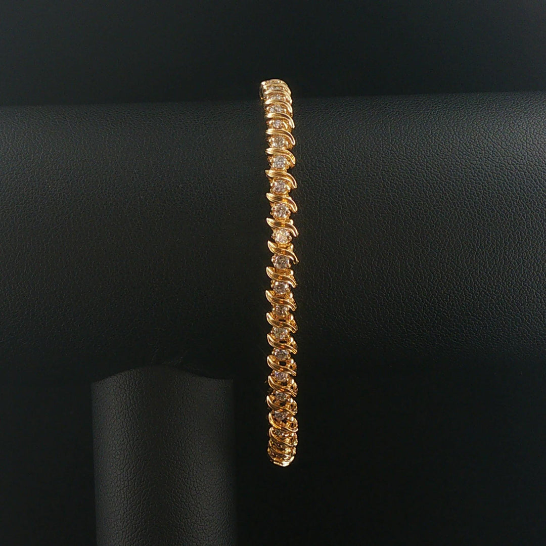 14k Yellow Gold and 1.50cttw Diamond Solid S Link Vintage Tennis Bracelet 7.25"