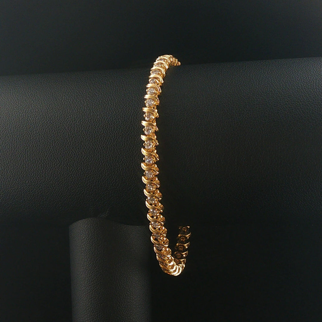 14k Yellow Gold and 1.50cttw Diamond Solid S Link Vintage Tennis Bracelet 7.25"