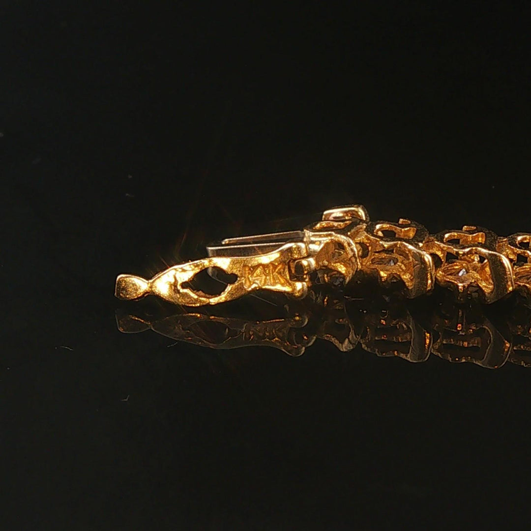 14k Yellow Gold and 1.50cttw Diamond Solid S Link Vintage Tennis Bracelet 7.25"