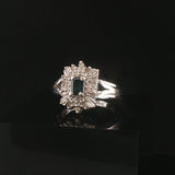 14k White Gold Blue Sapphire and Diamond Vintage Ring Size 6.75