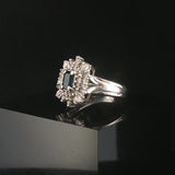 14k White Gold Blue Sapphire and Diamond Vintage Ring Size 6.75