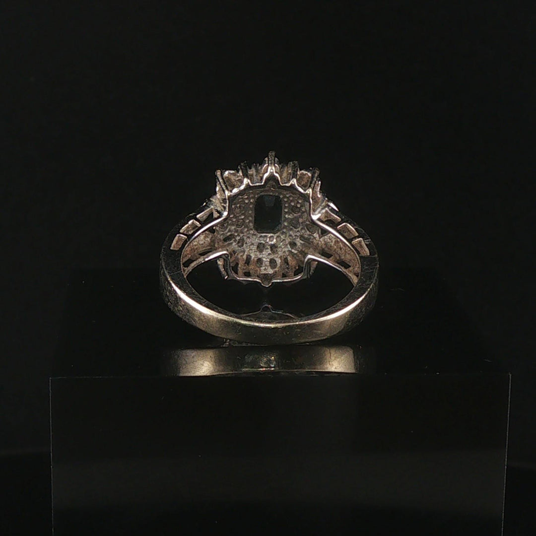 14k White Gold Blue Sapphire and Diamond Vintage Ring Size 6.75