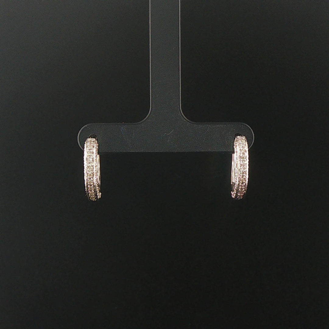 14k White Gold and 0.45cttw Vintage Diamond Hoop Huggie Earrings