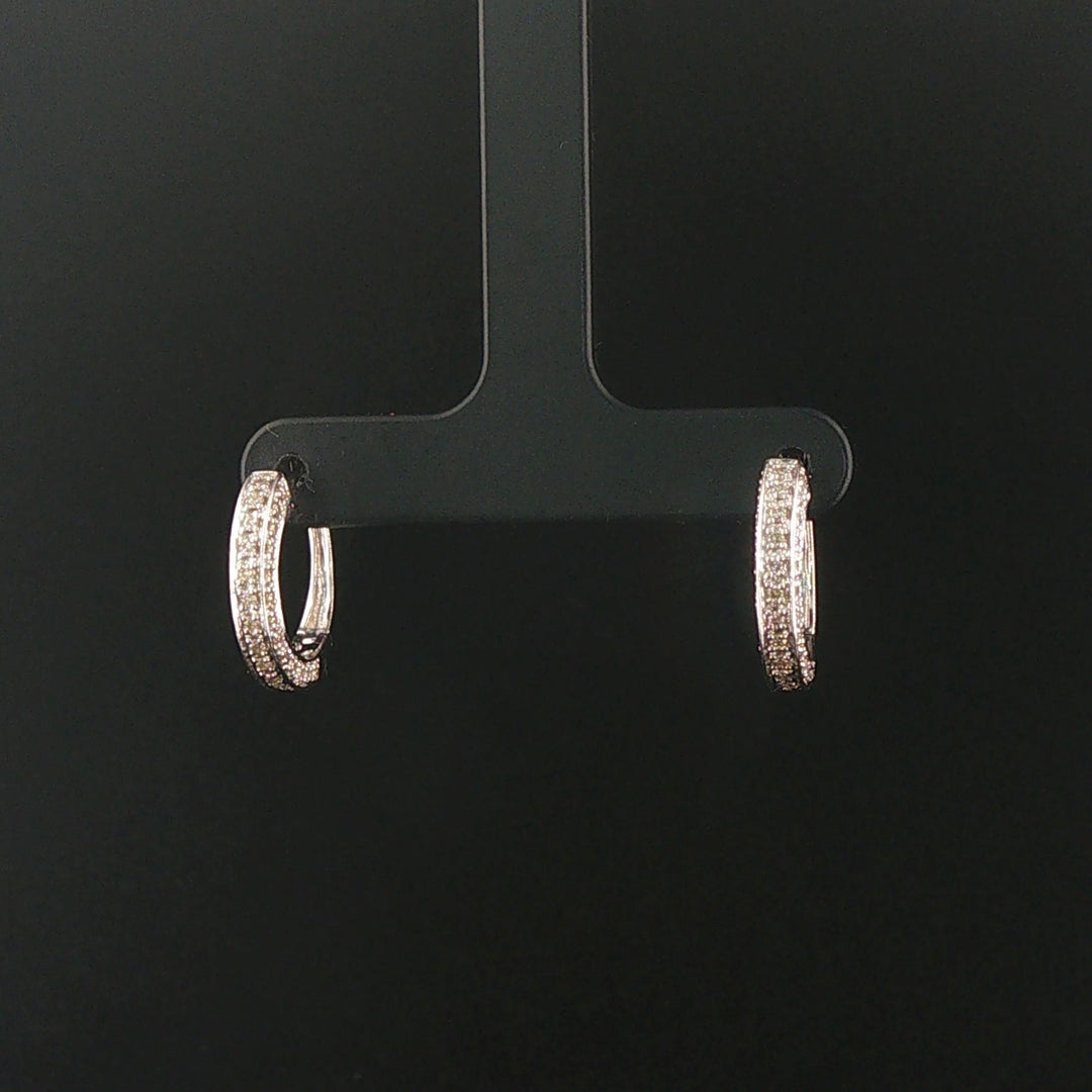 14k White Gold and 0.45cttw Vintage Diamond Hoop Huggie Earrings