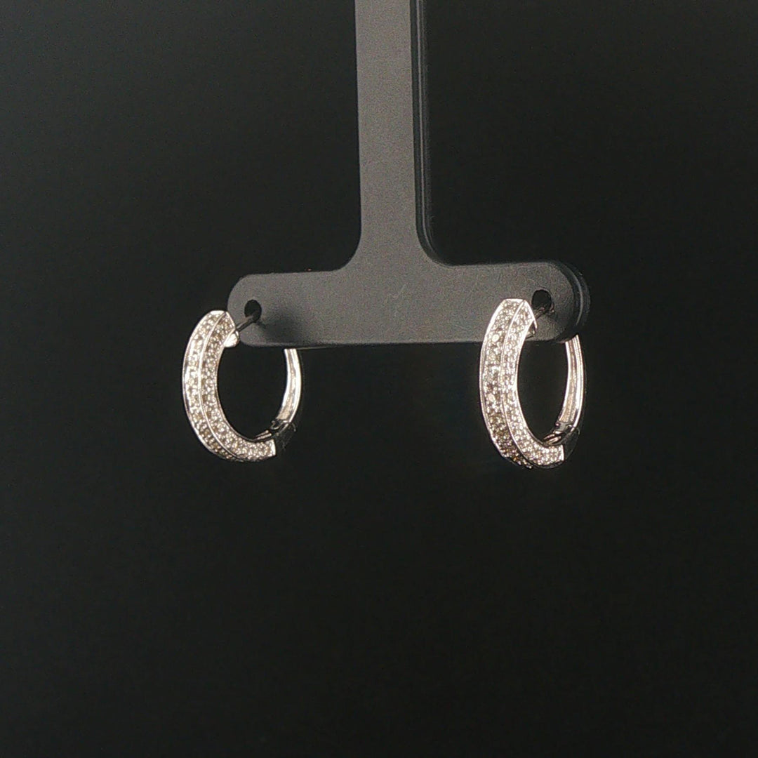 14k White Gold and 0.45cttw Vintage Diamond Hoop Huggie Earrings