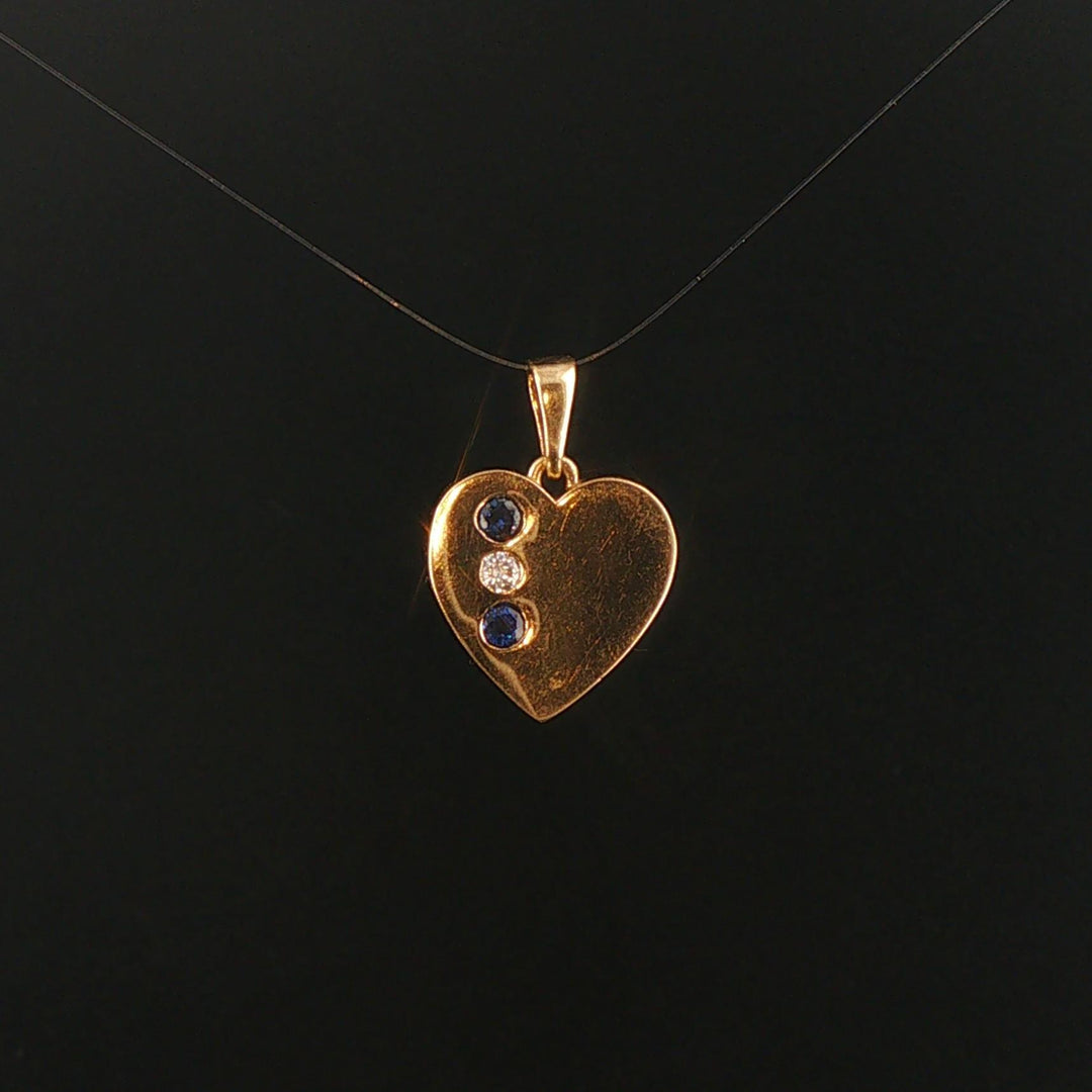 14k Yellow Gold Sapphire and Diamond Polished Heart Charm Pendant