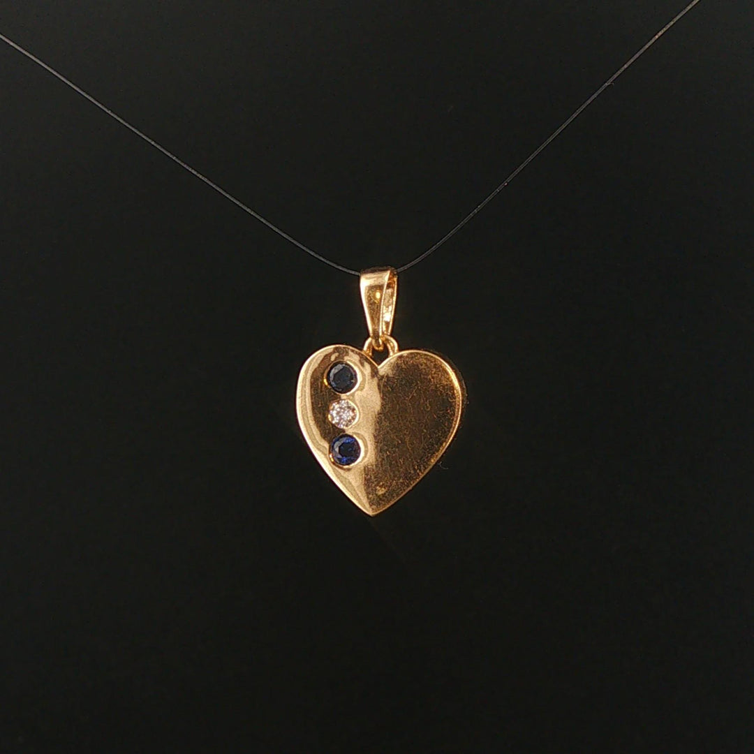 14k Yellow Gold Sapphire and Diamond Polished Heart Charm Pendant