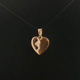 14k Yellow Gold Sapphire and Diamond Polished Heart Charm Pendant