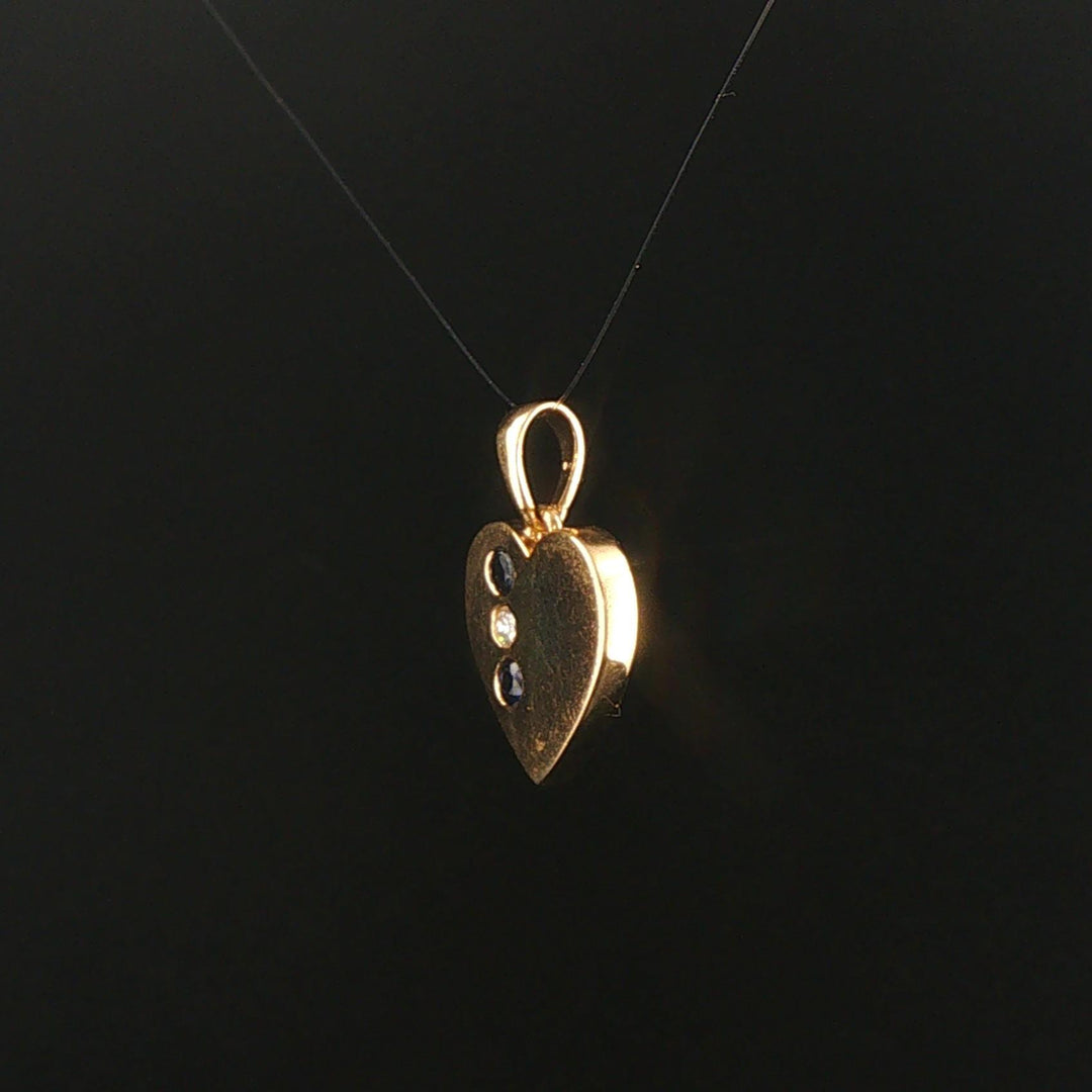 14k Yellow Gold Sapphire and Diamond Polished Heart Charm Pendant