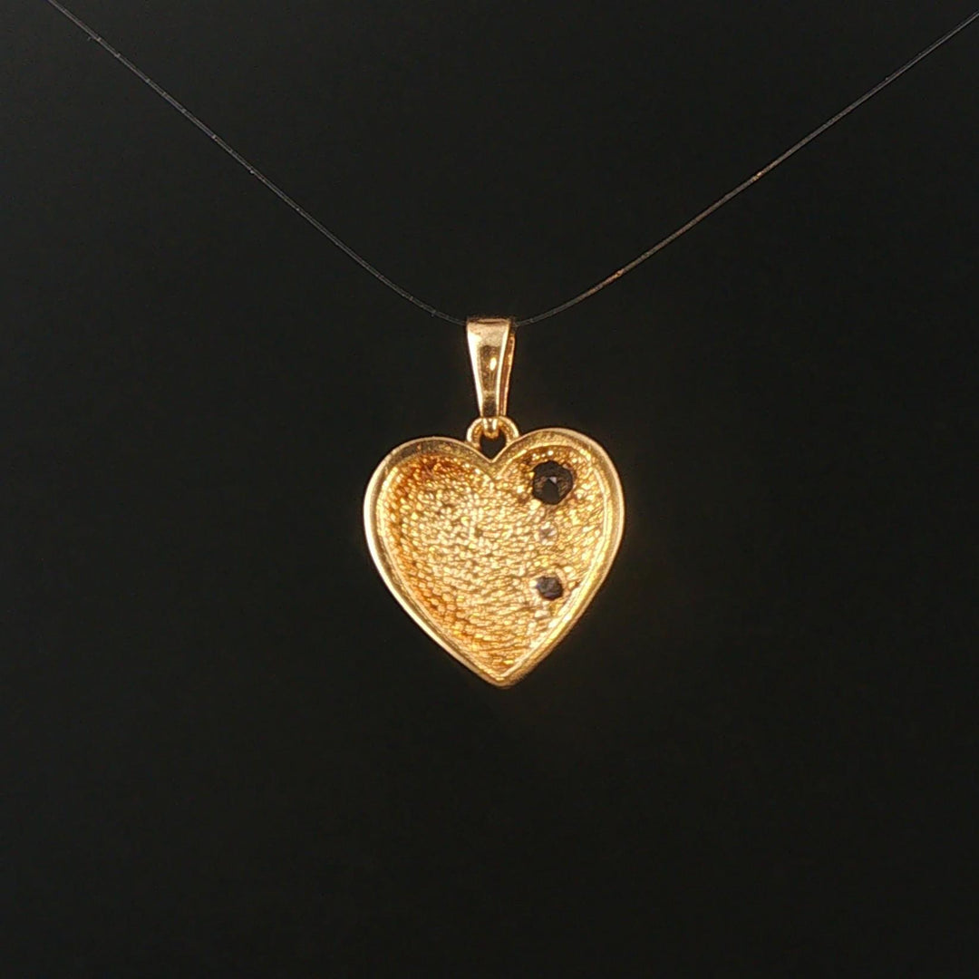 14k Yellow Gold Sapphire and Diamond Polished Heart Charm Pendant