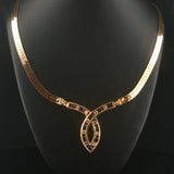14k Yellow Gold Sapphire and Diamond Herringbone Station Pendant Necklace 16"