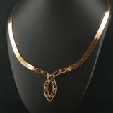 14k Yellow Gold Sapphire and Diamond Herringbone Station Pendant Necklace 16"