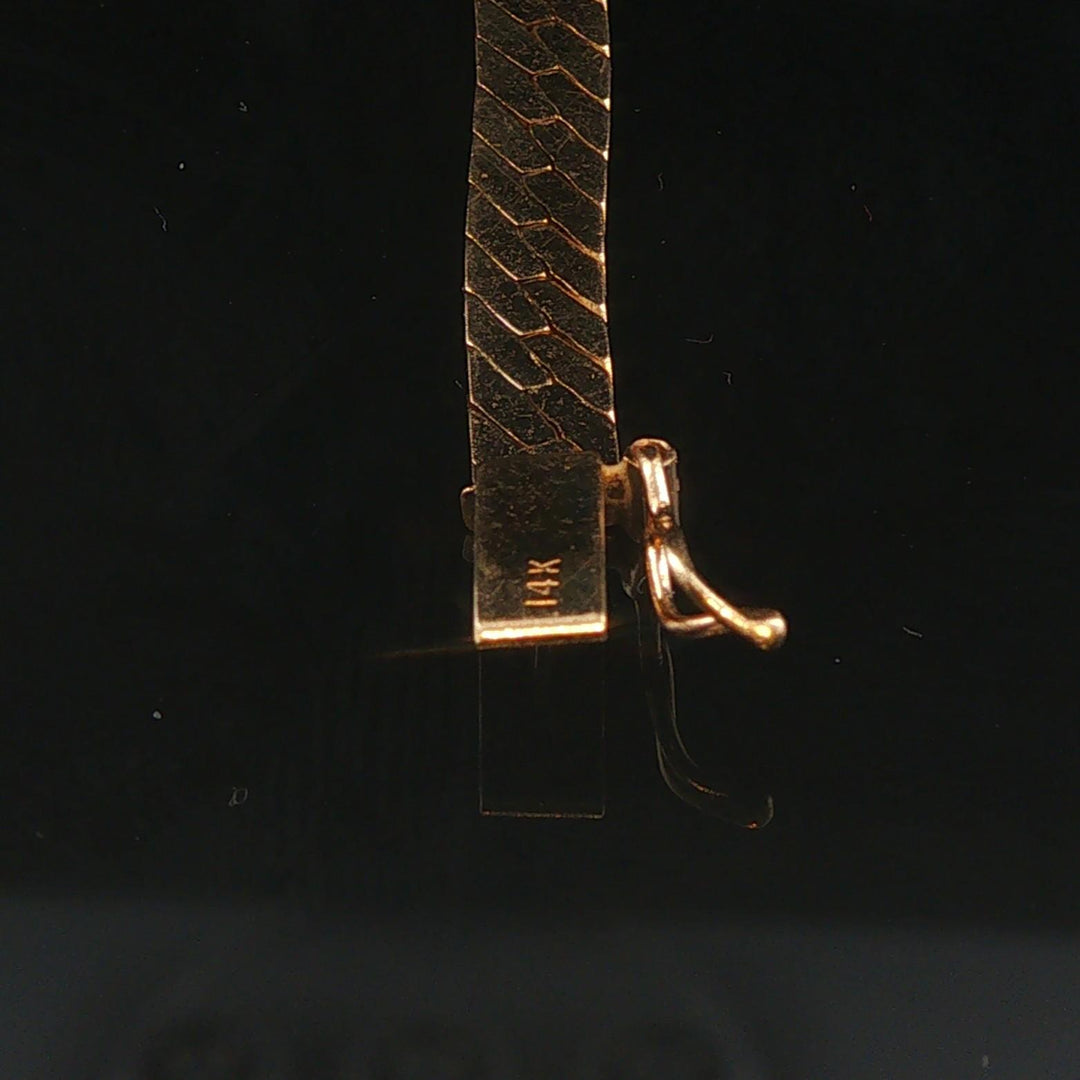 14k Yellow Gold Sapphire and Diamond Herringbone Station Pendant Necklace 16"