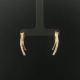 14k Yellow and White Gold Diamond Curved Bar Stud Earrings 1"