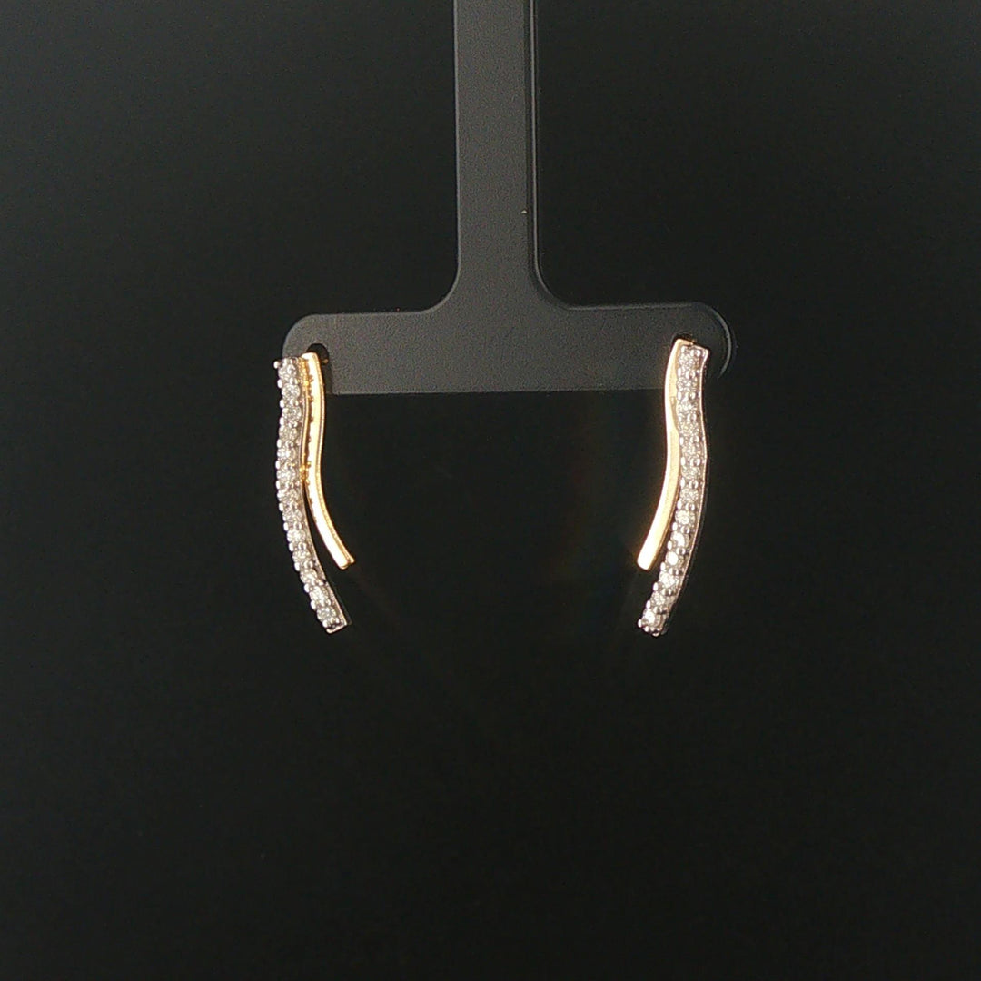 14k Yellow and White Gold Diamond Curved Bar Stud Earrings 1"